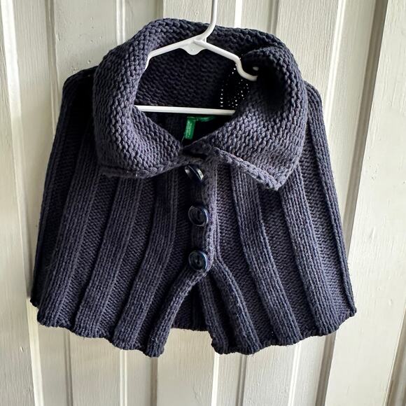United Colors of Benetton Sweater Cape Navy Blue 3-4 Yrs Wool Blend NWT - Picture 2 of 10